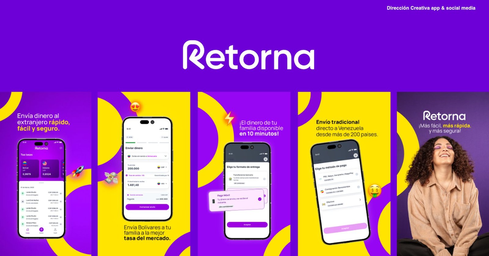 Dirección creativa Retorna — app y social media